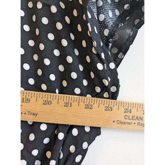 Michael Kors Women's Top Side Tie Button Close Black Polka Dot Size Large - Picture 5 of 13